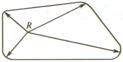钣金加工件圆角的半径r≥0.5t(t为板厚)，如图所示